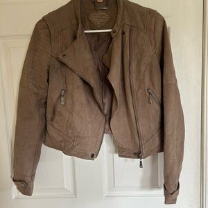 NEW Leather Jou Jou Brown Moto Jacket Asymmetrical Zipper Cropped